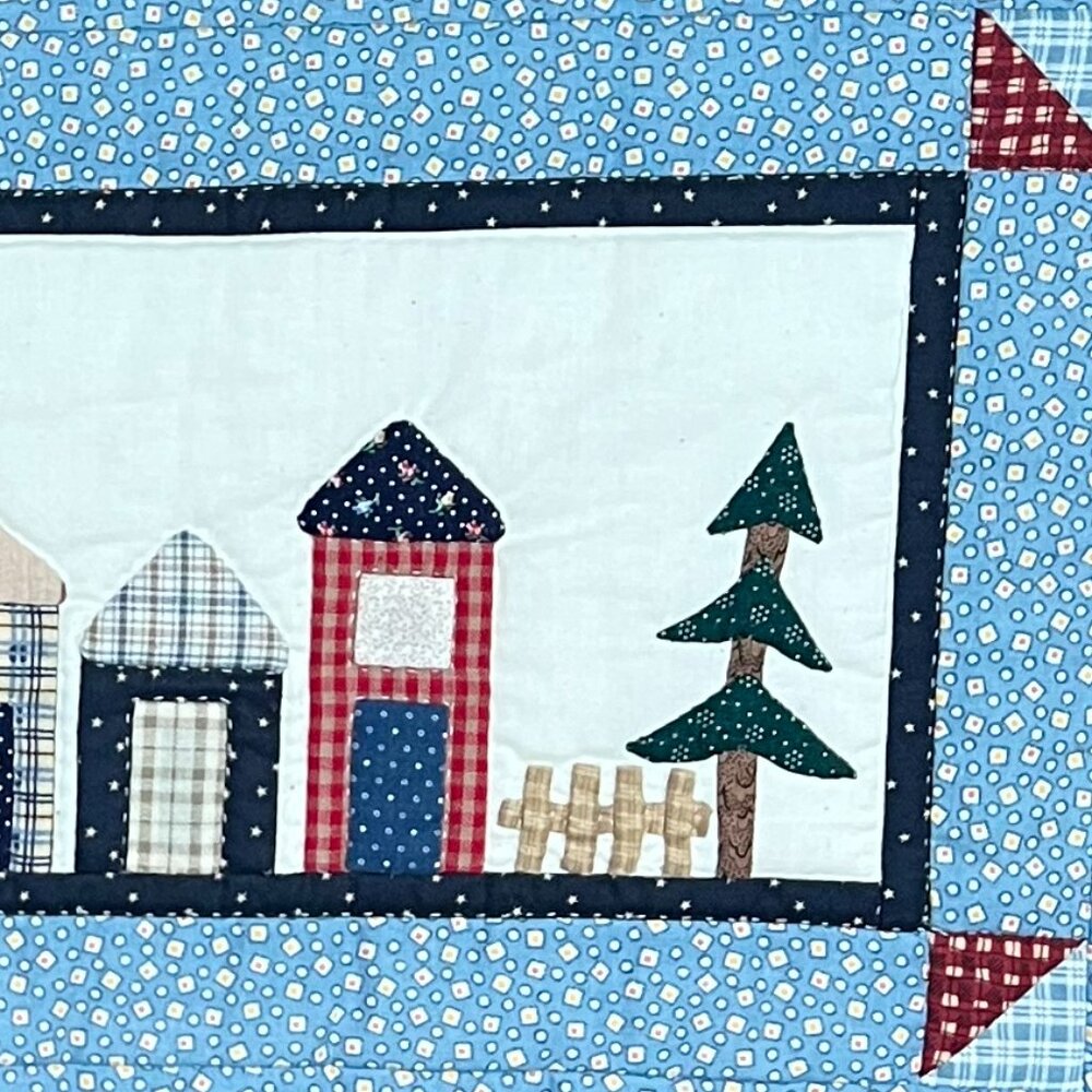 Handcrafted Quilted & Appliquéd Folk Art Village Table Runner / Table Topper - Picture 8 of 15